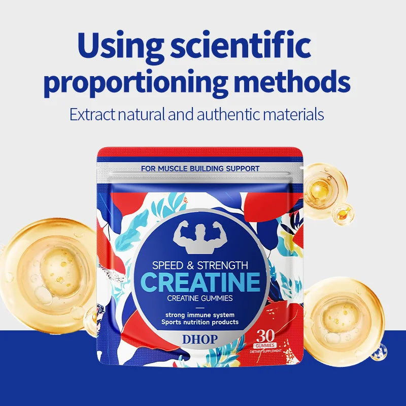 DHOP High Creatine Monohydrate Gummies Vegetarian Gluten-Free Enhance Strength and Endurance Each Gummie for Adults
