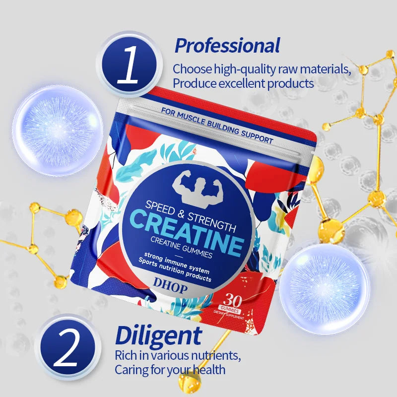 DHOP High Creatine Monohydrate Gummies Vegetarian Gluten-Free Enhance Strength and Endurance Each Gummie for Adults