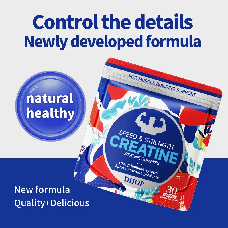 DHOP High Creatine Monohydrate Gummies Vegetarian Gluten-Free Enhance Strength and Endurance Each Gummie for Adults