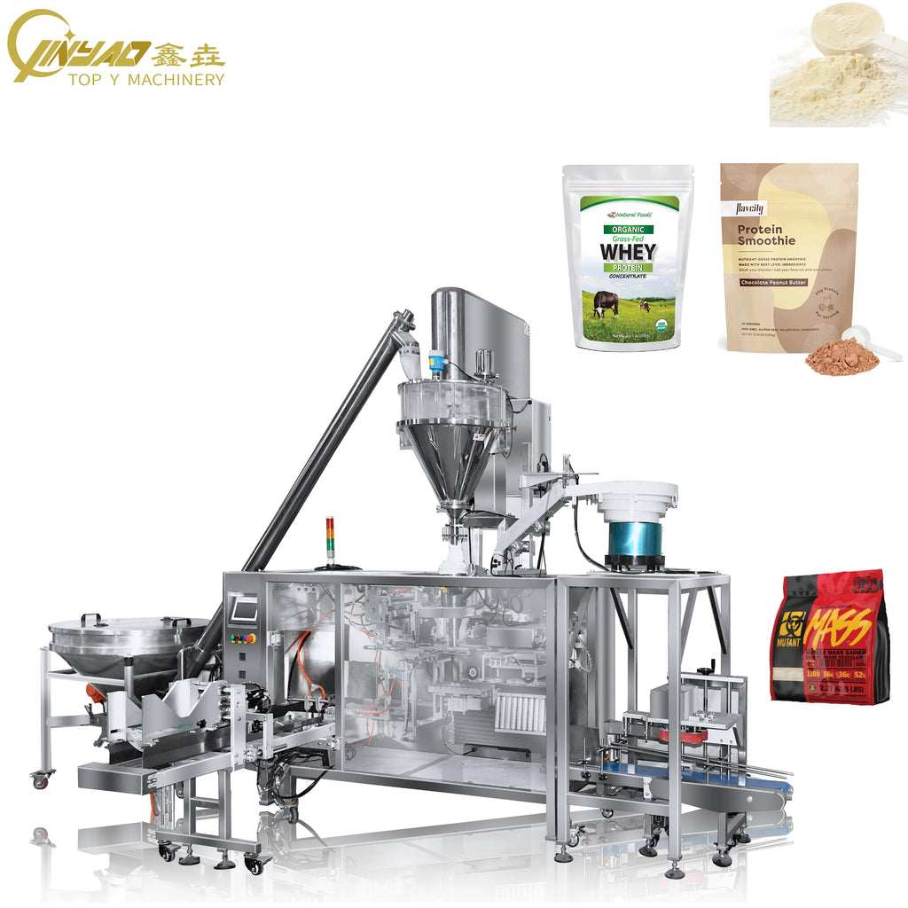 Whey Protein Powder Filling Machine Stand-up Zipper Bag Packing Scoop Massive Gainer Milk Powder Doypack Packing Machine