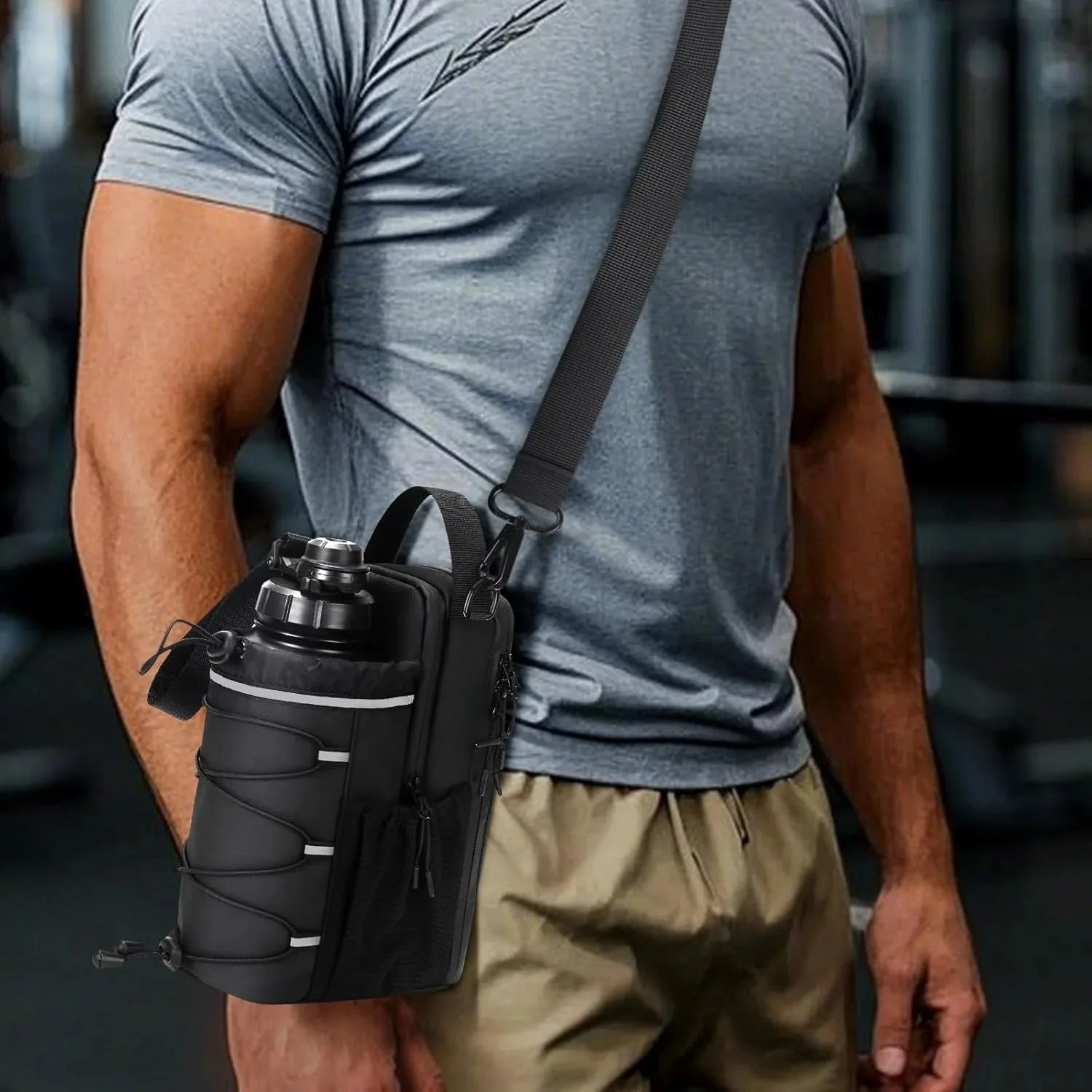 Magnetic Gym Bag for Men and Women – Sling Bottle with Magnetic Attachment | Water Bottle Holder, Gym Pouch, Crossbody Bag for T