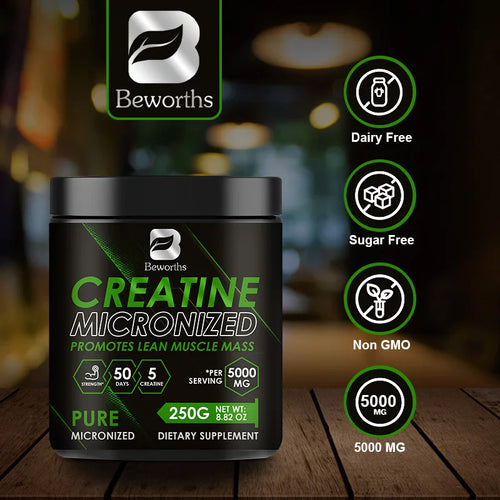 Beworths Creatine Monohydrate Powder 5000Mg for Pre Workout Muscle Building Cellular Energy Brain Immune Health for Gym
