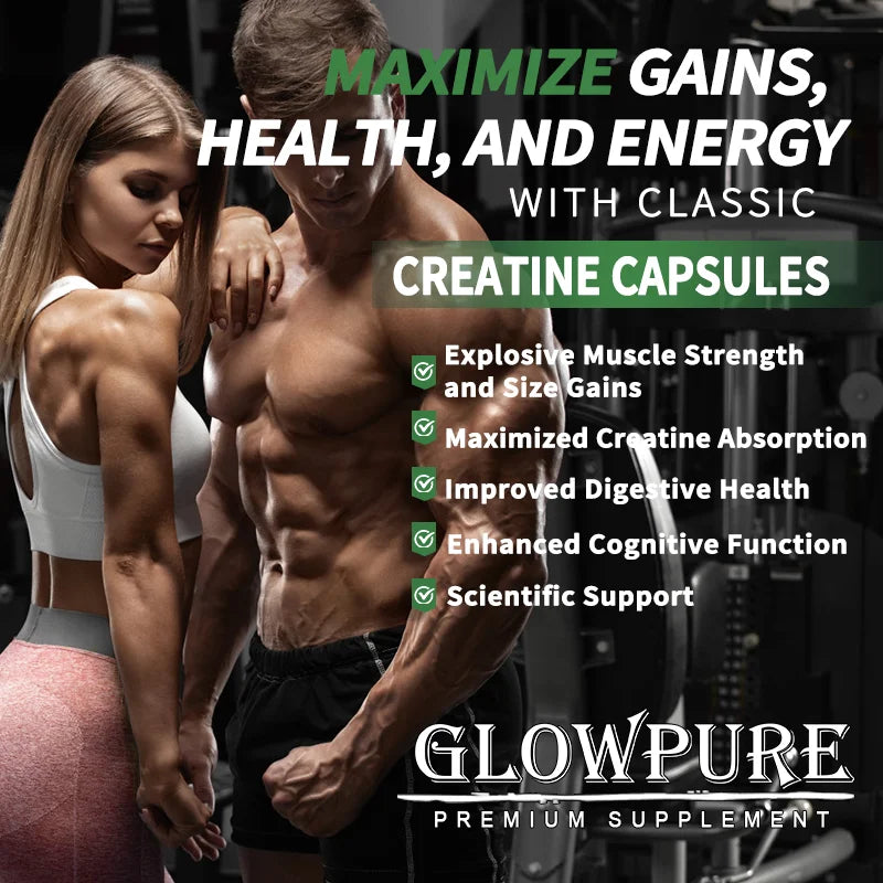 Creatine Monohydrate Capsules for Enhance Muscle Mass Strength & Performance Improvement Workout Recovery Mass Gainer